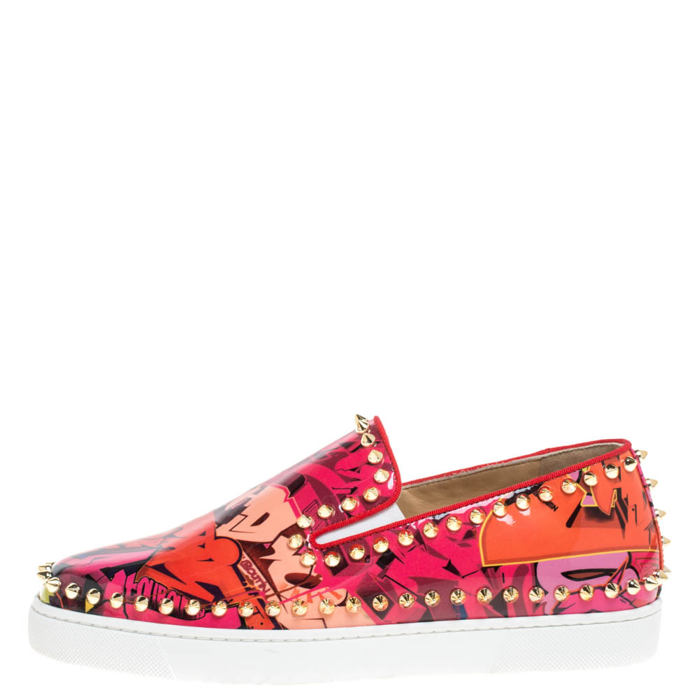 

Christian Louboutin Multicolor Graphic Print Patent Leather Pik Boat Slip On Sneakers Size