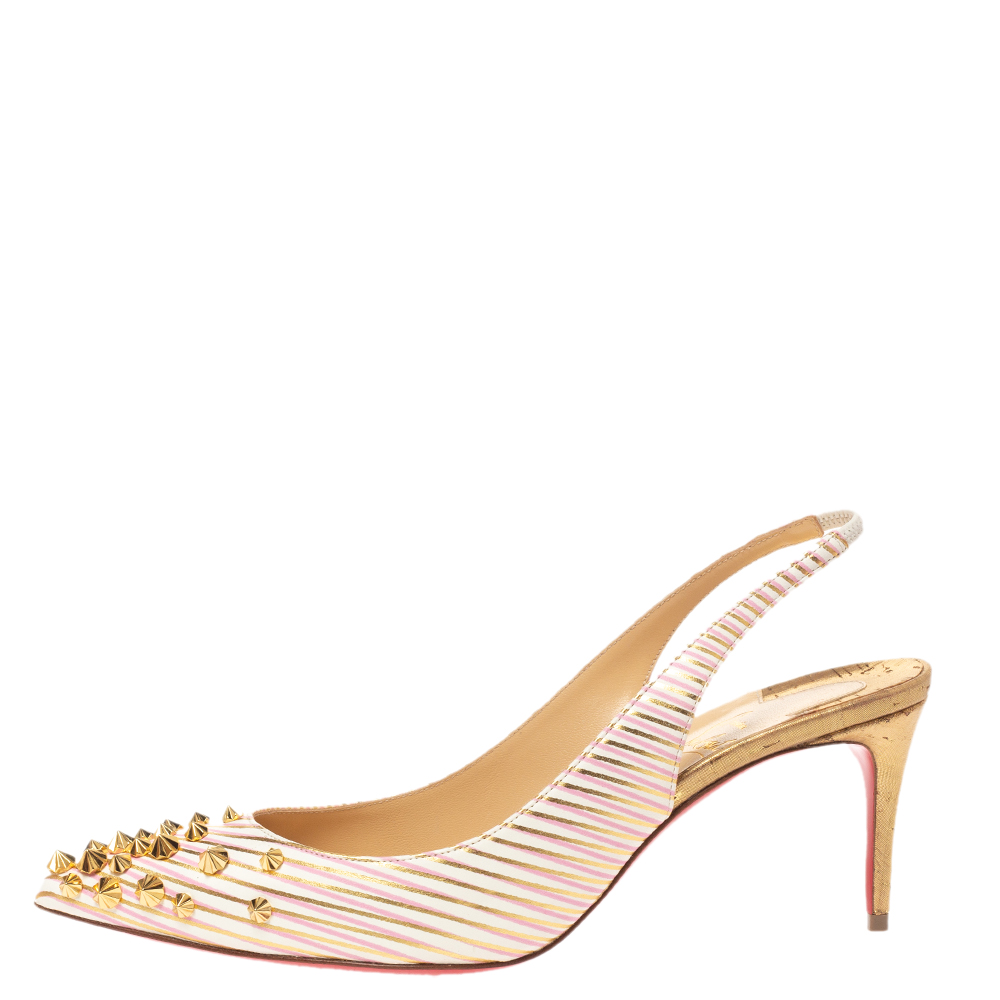 

Christian Louboutin White Drama Spike Slingback Sandals Size