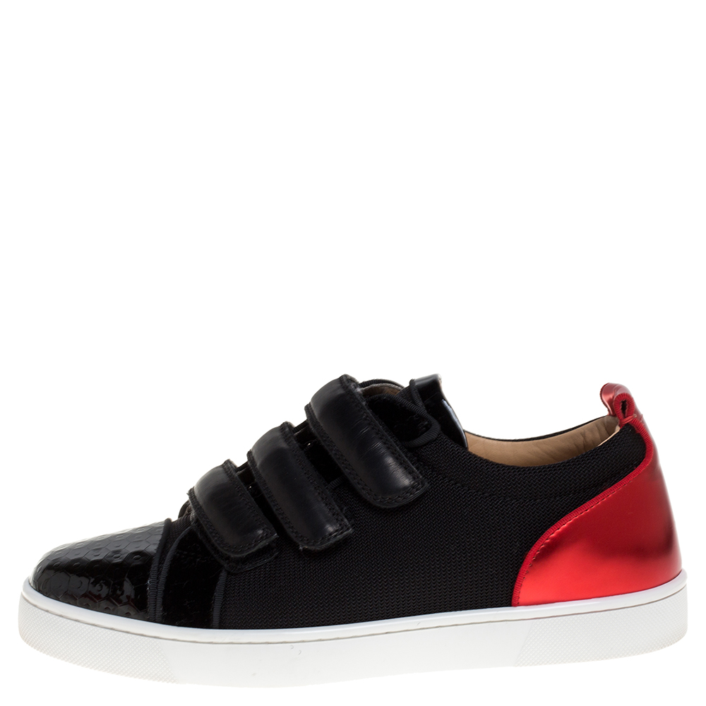 

Christian Louboutin Black/Red Canvas and Patent Leather Kiddo Orlato Low Top Sneakers Size
