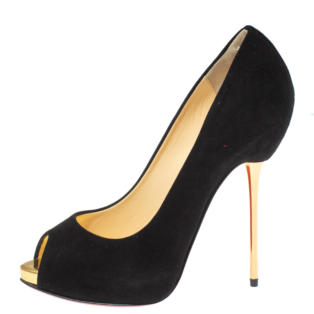 

Christian Louboutin Black Suede Leather Peep Toe Platform Pumps Size