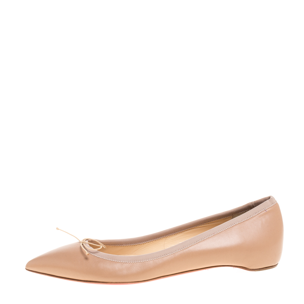 

Christian Louboutin Beige Leather Bow Pointed Toe Ballet Flats Size 37.5