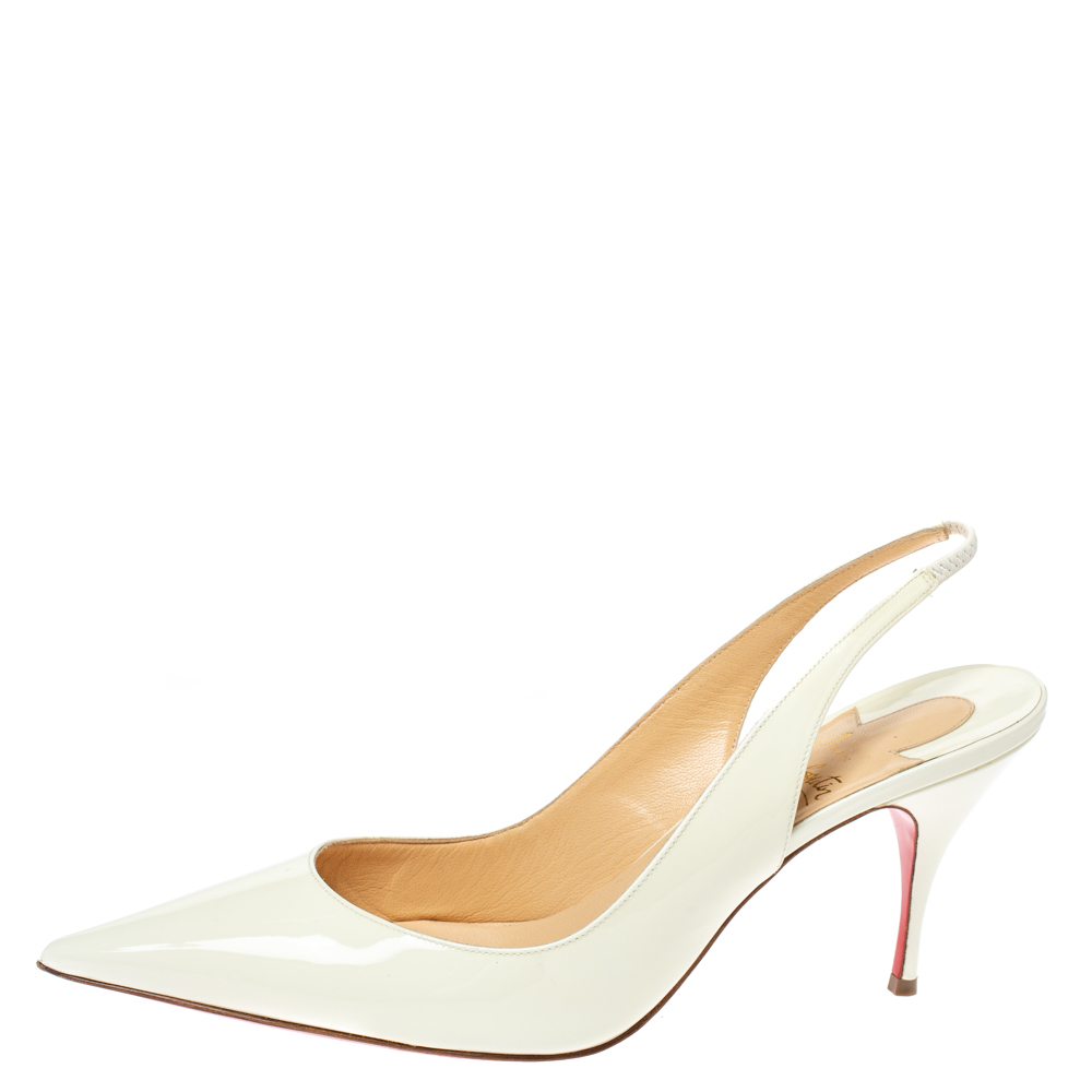 

Christian Louboutin White Patent Leather Clare Slingback Pointed Toe Pumps Size