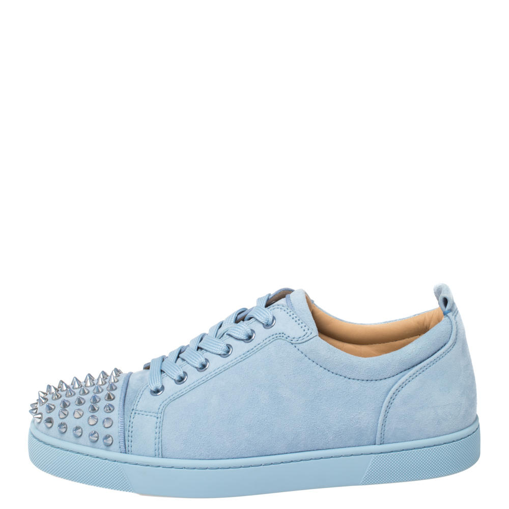 Christian Louboutin Louis Junior Spikes Light Blue Sneakers New