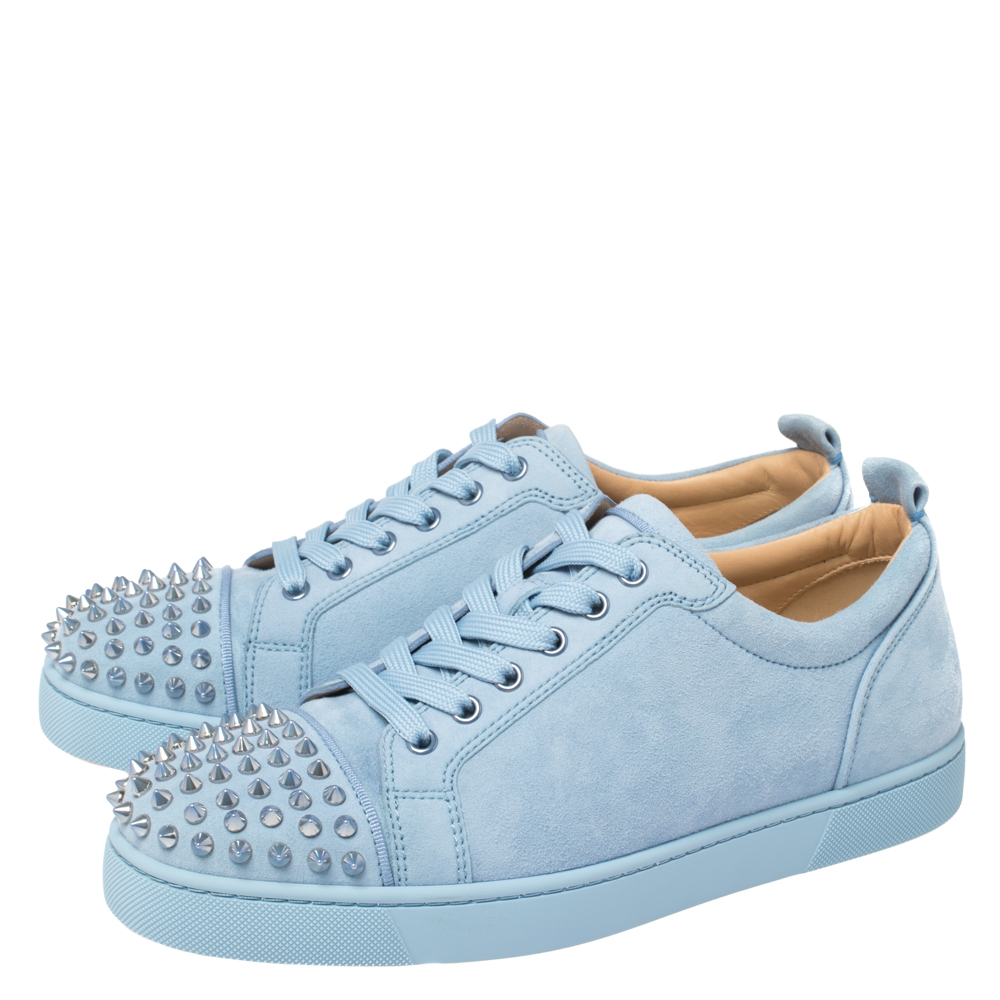 Christian Louboutin Light Blue Suede Vieira Spikes Low-Top Sneakers Size 42