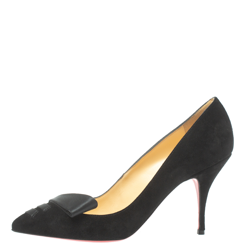 

Christian Louboutin Black Suede Leather And Satin So Audrey Veau Velours Pumps Size