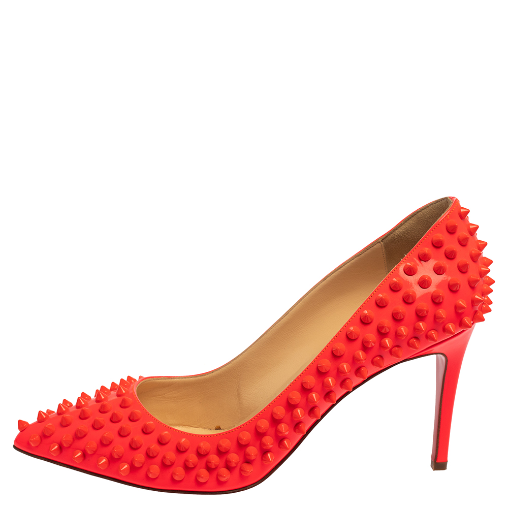 

Christian Louboutin Orange Patent Leather Pigalle Spike Pumps Size