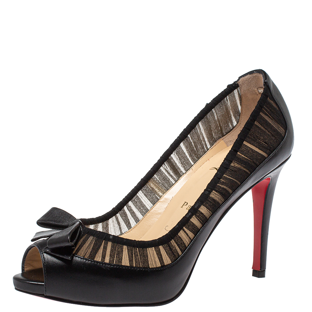 Pre-owned Christian Louboutin Black Fabric And Leather Angelique Pumps Size 37.5