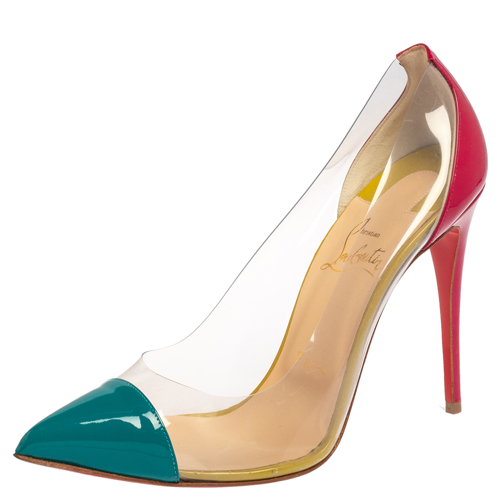 Pre-owned Christian Louboutin Multicolor Patent Leather And Pvc Debout Pointed Toe Pumps Size 38