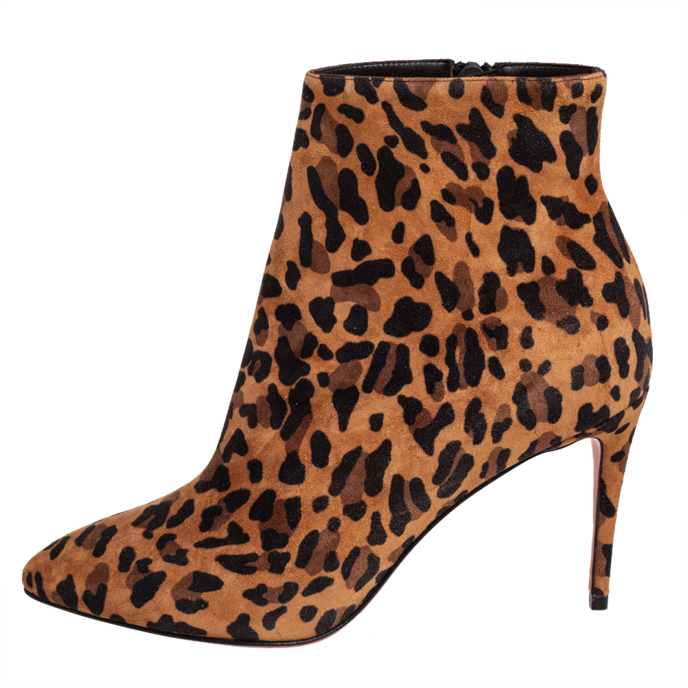 

Christian Louboutin Brown Leopard Print Suede Eloise 85 Boots Size