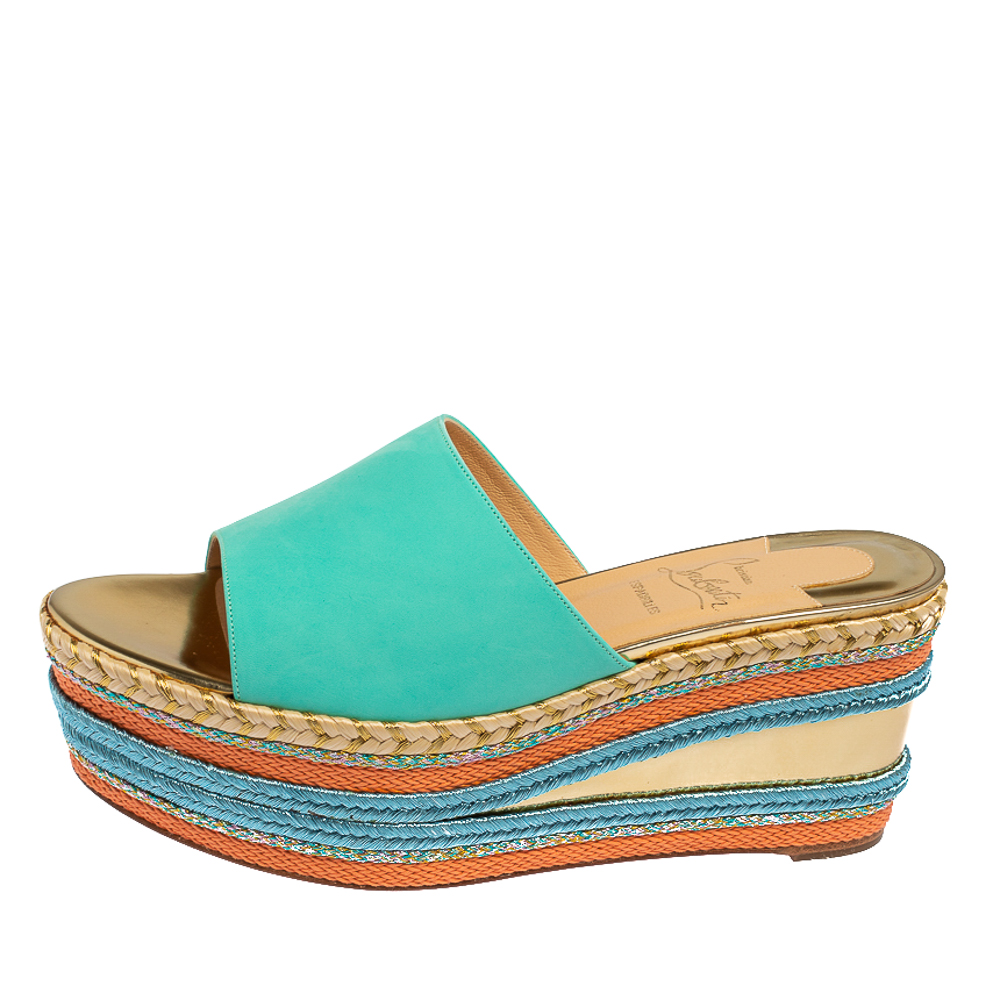 

Christian Louboutin Blue Nubuck Leather Myriama Espadrille Wedge Sandals Size
