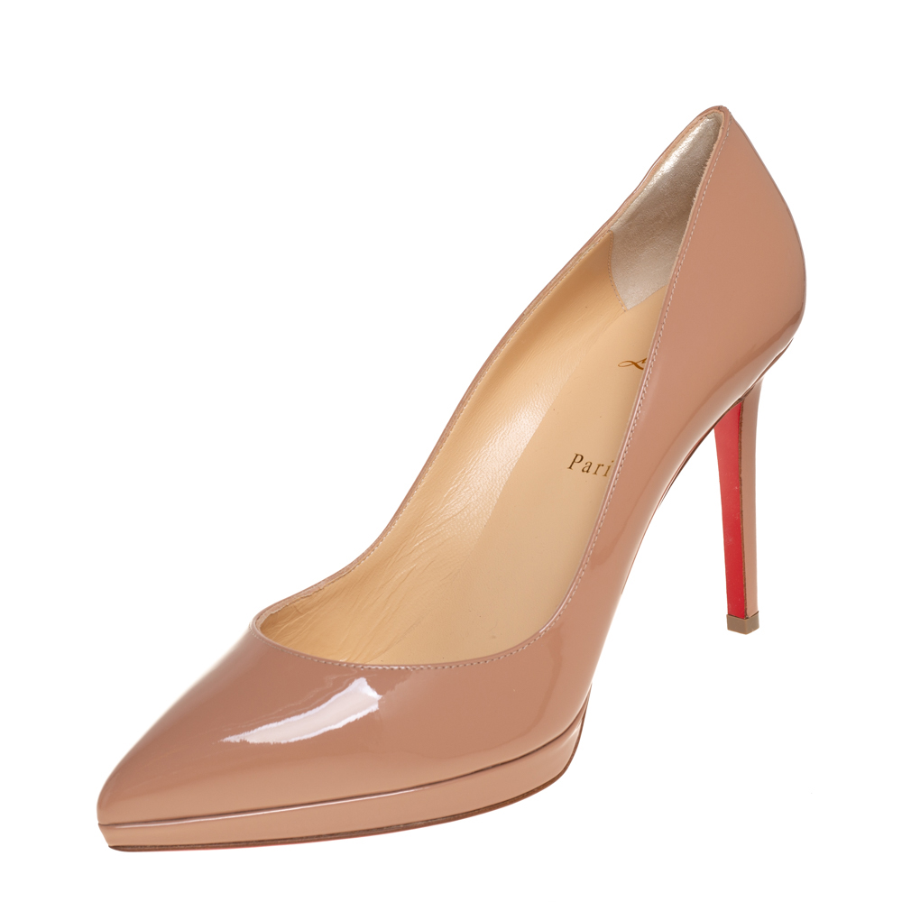 Christian Louboutin Beige Patent Leather Pigalle Plato Pumps Size 42