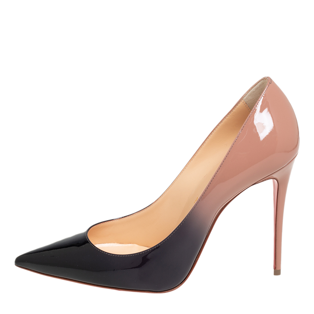 

Christian Louboutin Beige/Black Patent Leather Kate 100 Pointed Toe Pumps Size