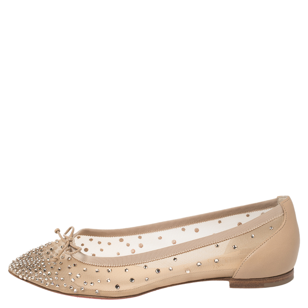 

Christian Louboutin Beige Mesh And Leather Strass Patio Ballet Flats Size