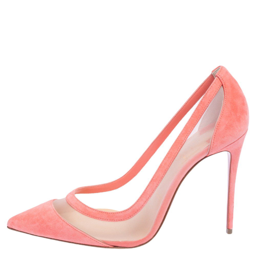 

Christian Louboutin Peach Mesh And Suede Galativi Pointed Toe Pumps Size, Pink