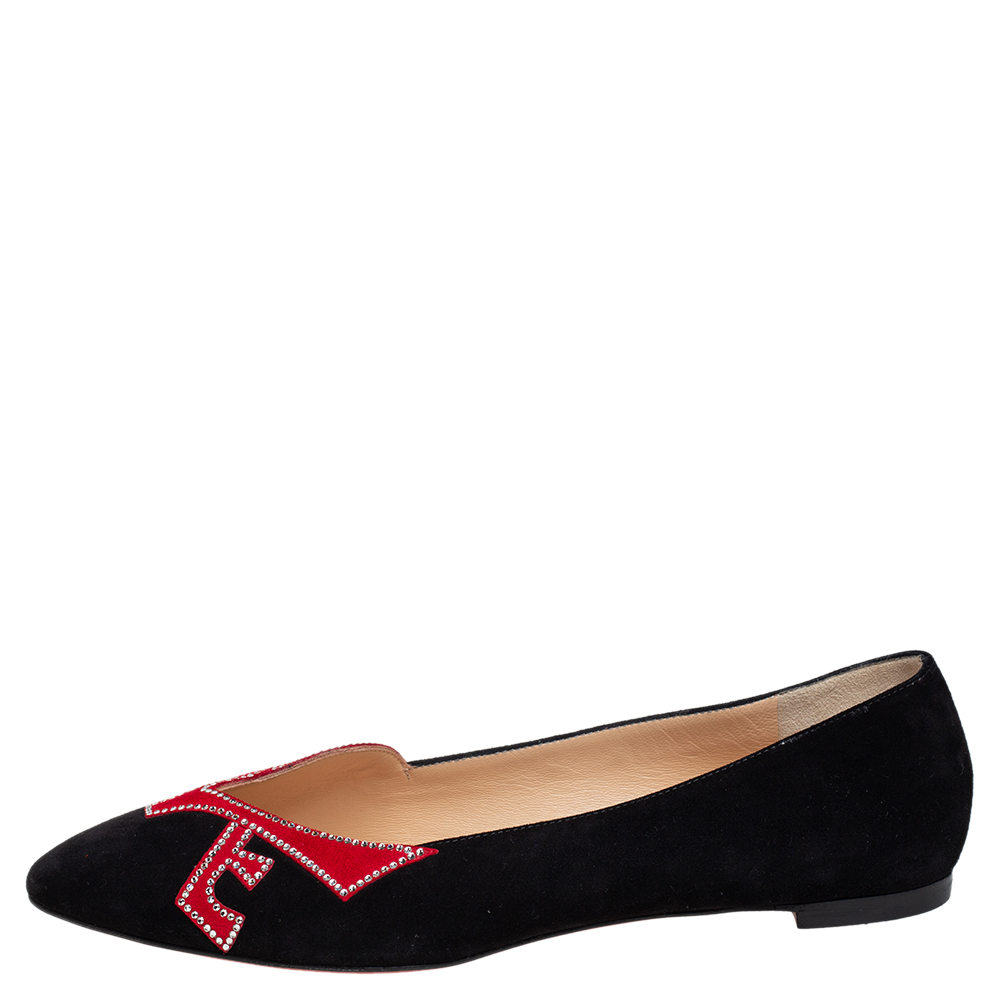 

Christian Louboutin Black Suede Love Strass Ballet Flats Size