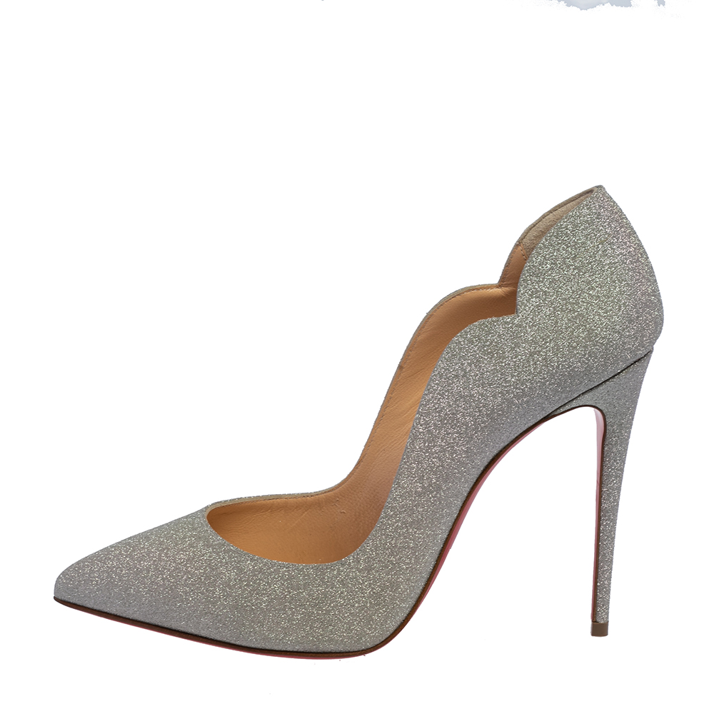 

Christian Louboutin Metallic Silver Glitters Hot Chick Pumps Size