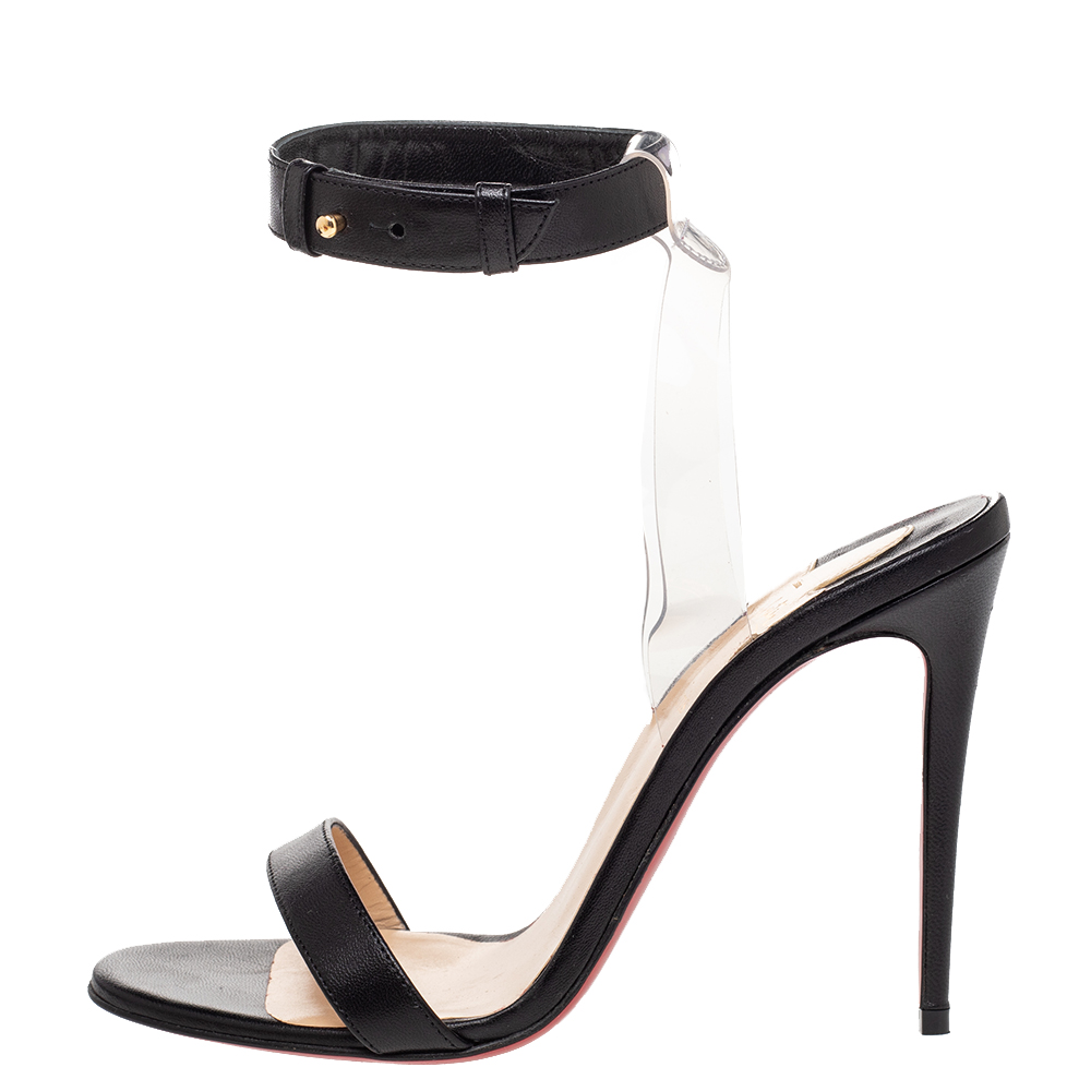 

Christian Louboutin Black Leather And PVC Jonatina Ankle Strap Sandals Size