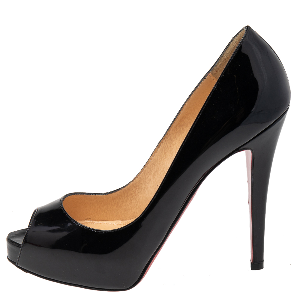 

Christian Louboutin Black Patent Leather Lady Peep Pumps Size