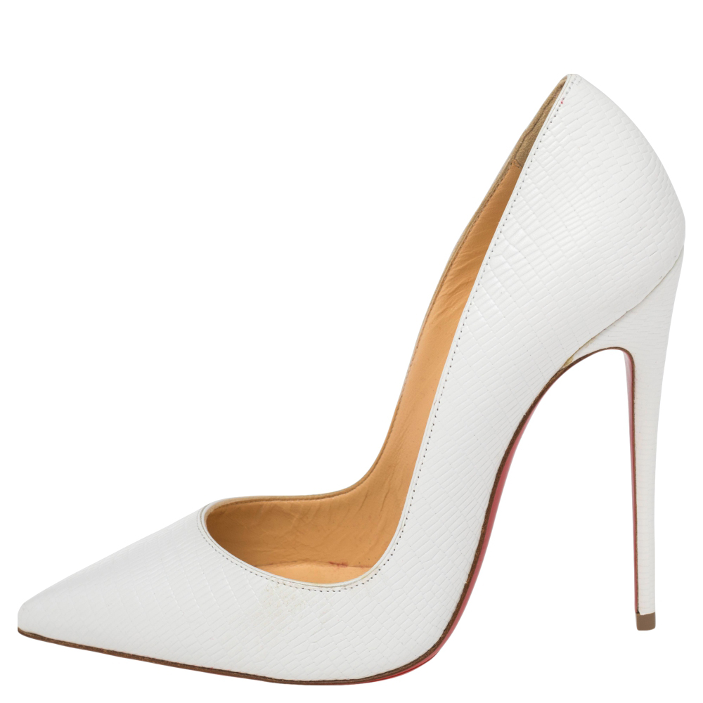 

Christian Louboutin White Lizard Embossed Leather So Kate Pumps Size