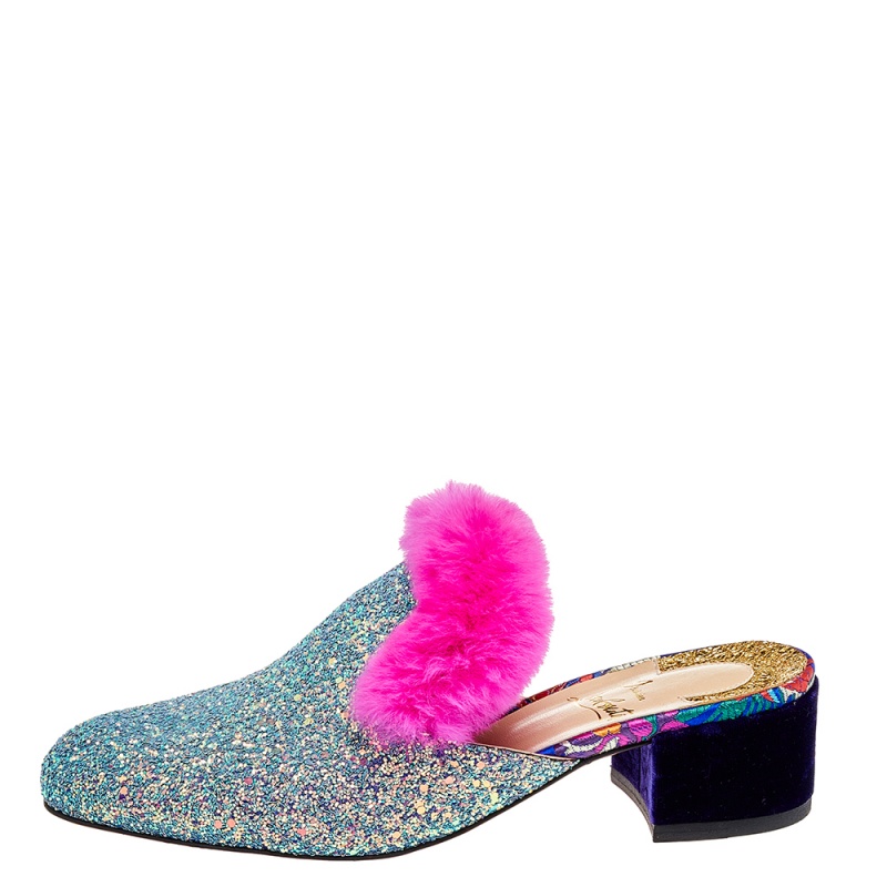 

Christian Louboutin Multicolor Glitter & Fur Boudiva Mules Sandals Size