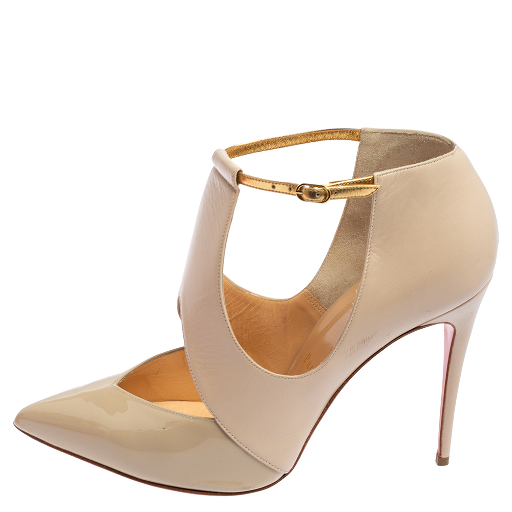 

Christian Louboutin Nude/Gold Leather Dictata Pumps Size, Beige