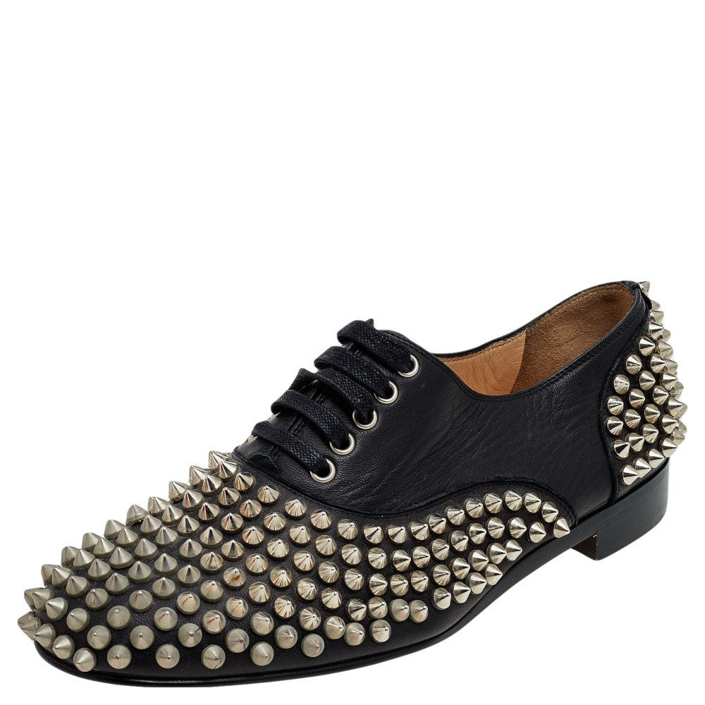 

Christian Louboutin Black Leather Freddy Spike Lace Up Oxfords Size
