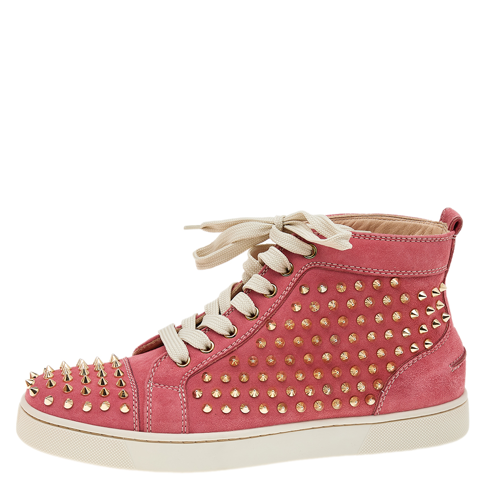 

Christian Louboutin Pink Suede Spike Embellished Louis Orlato Mid Top Sneakers Size