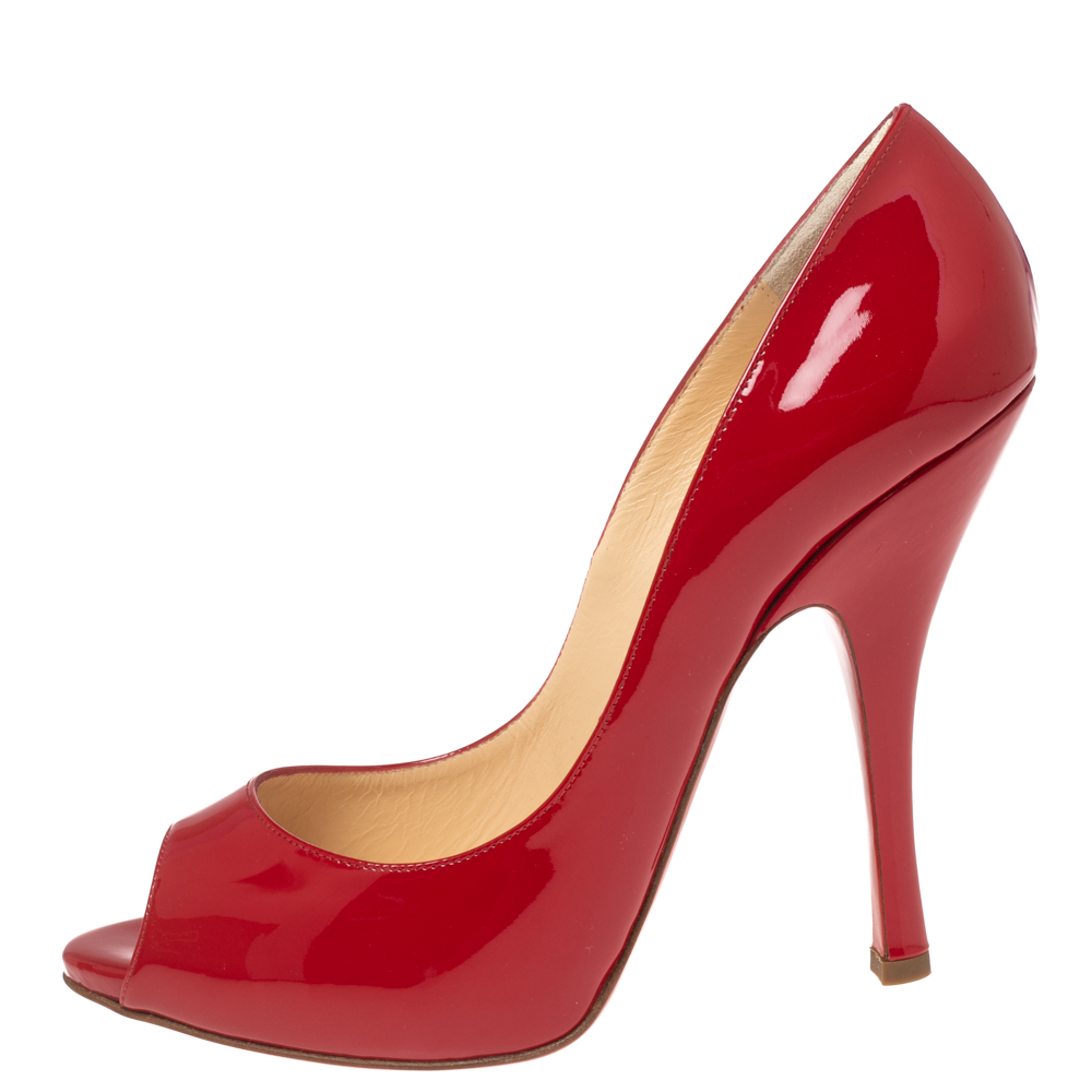 

Christian Louboutin Red Patent Leather Maryl Peep-Toe Pumps Size