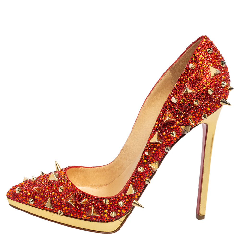 

Christian Louboutin Two-Tone Leather Pigalle Plato Strass Potpourri Pumps Size, Red