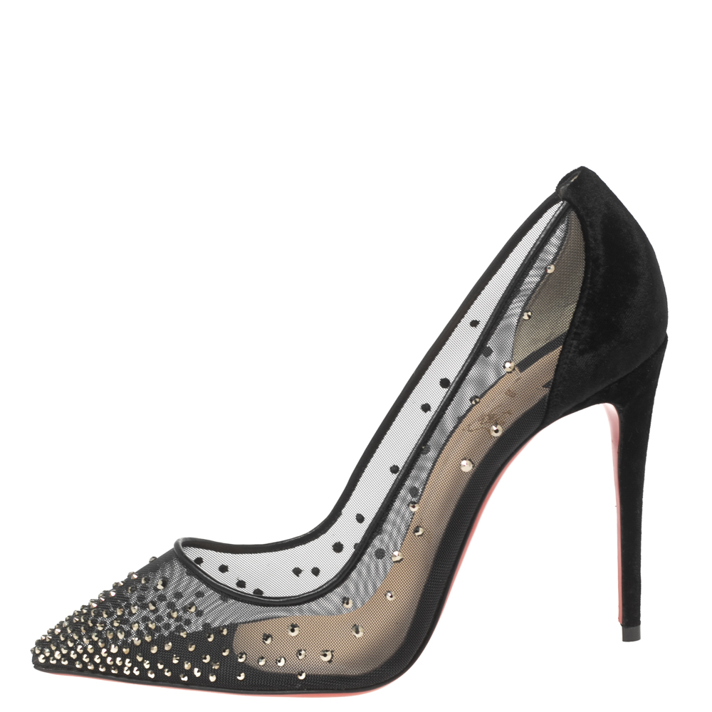 

Christian Louboutin Black Mesh Follies Strass Pumps Size