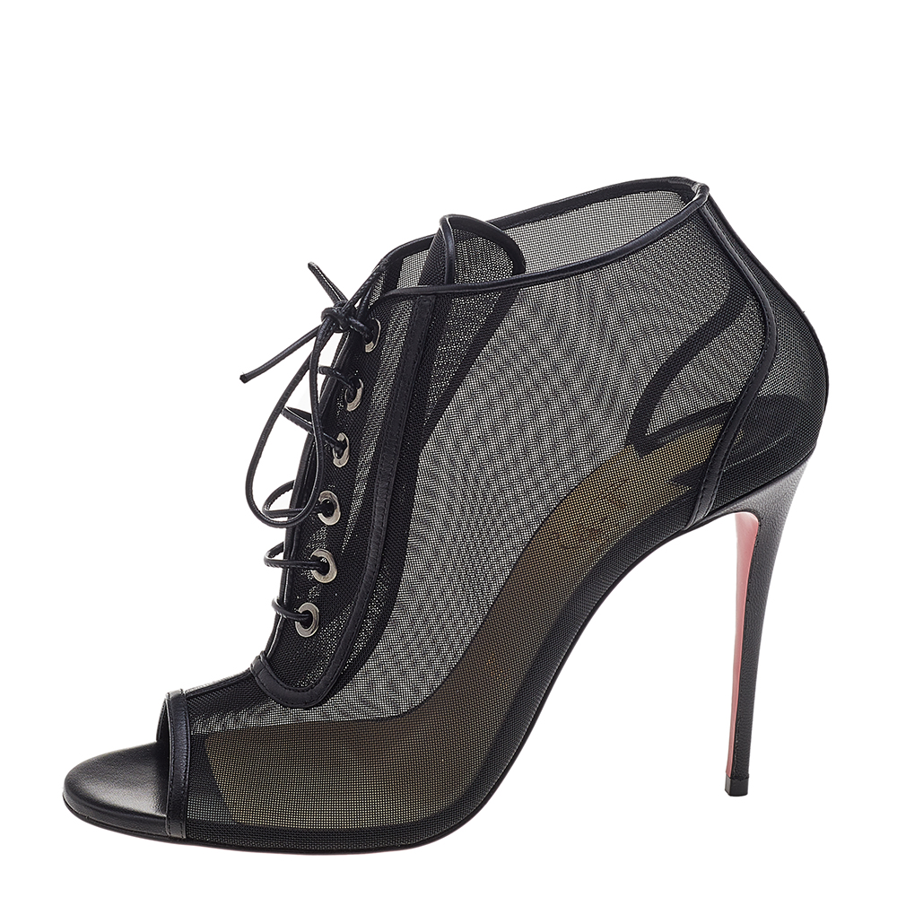 

Christian Louboutin Black Mesh Open Ondessa Lace Up Booties Size
