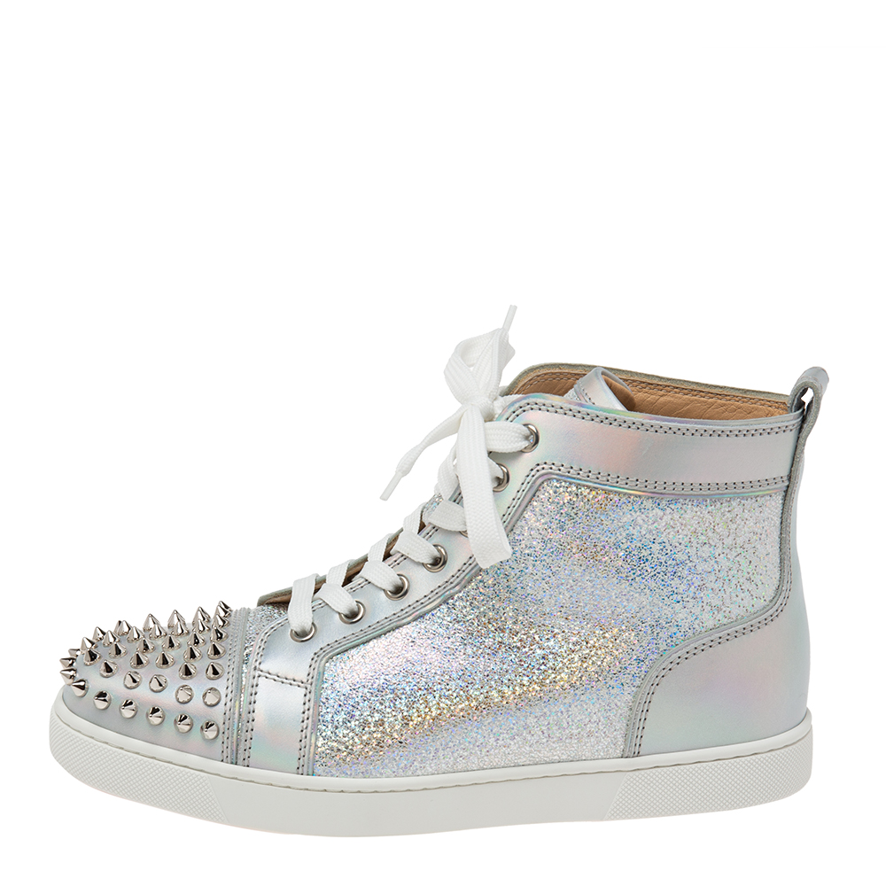 

Christian Louboutin Silver Leather Lou Spikes High Top Sneakers Size