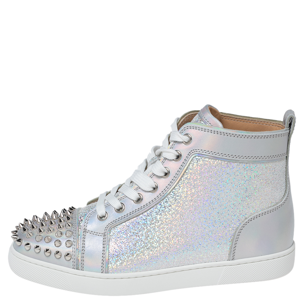 

Christian Louboutin Silver Iridescent Effect Leather Lou Spikes Sneakers Size
