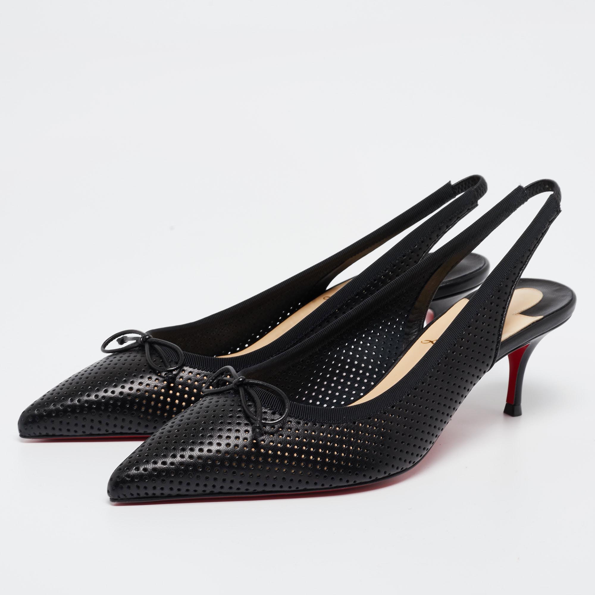 

Christian Louboutin Black Perforated Leather Hall Slingback Pumps Size