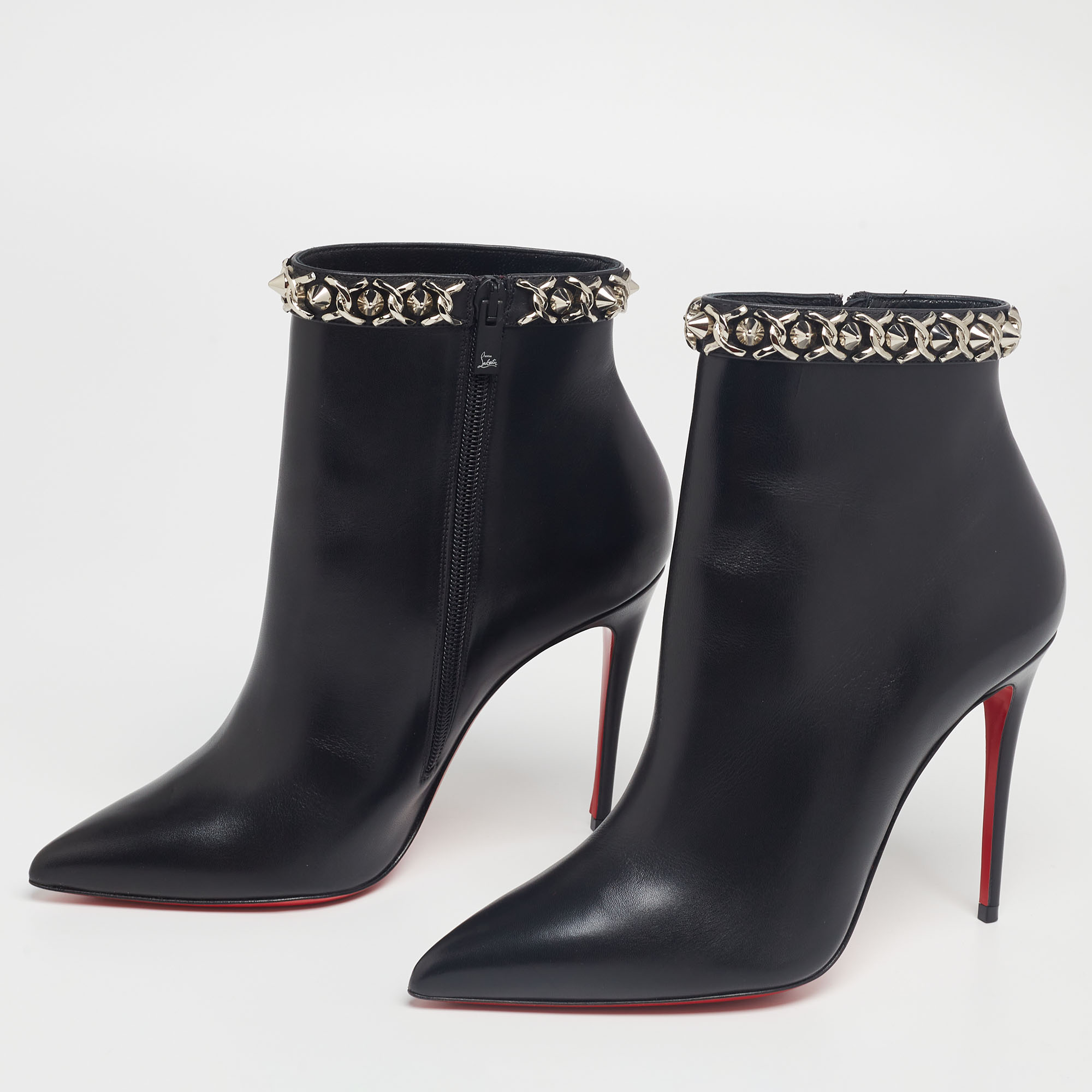 

Christian Louboutin Black Leather Booty Chain Spiked Boots