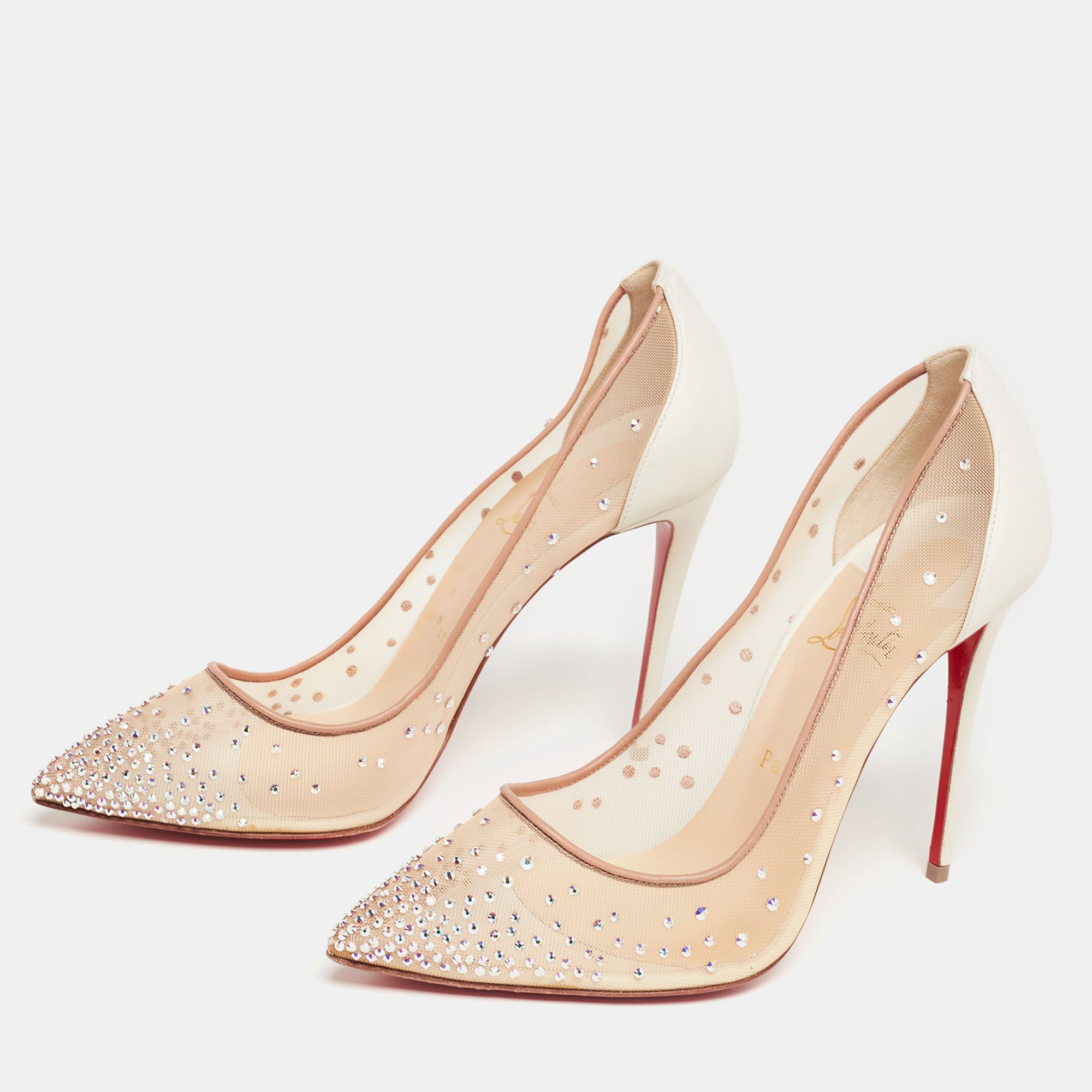 

Christian Louboutin Beige Mesh Follies Strass Pumps Size