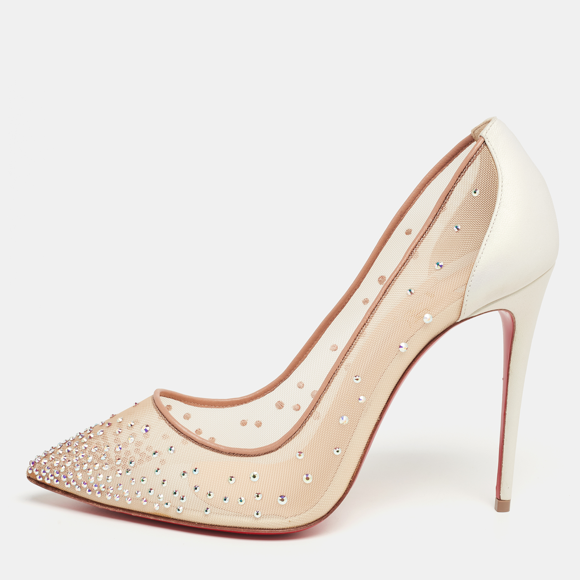Pre-owned Christian Louboutin Beige Mesh Follies Strass Pumps Size 40