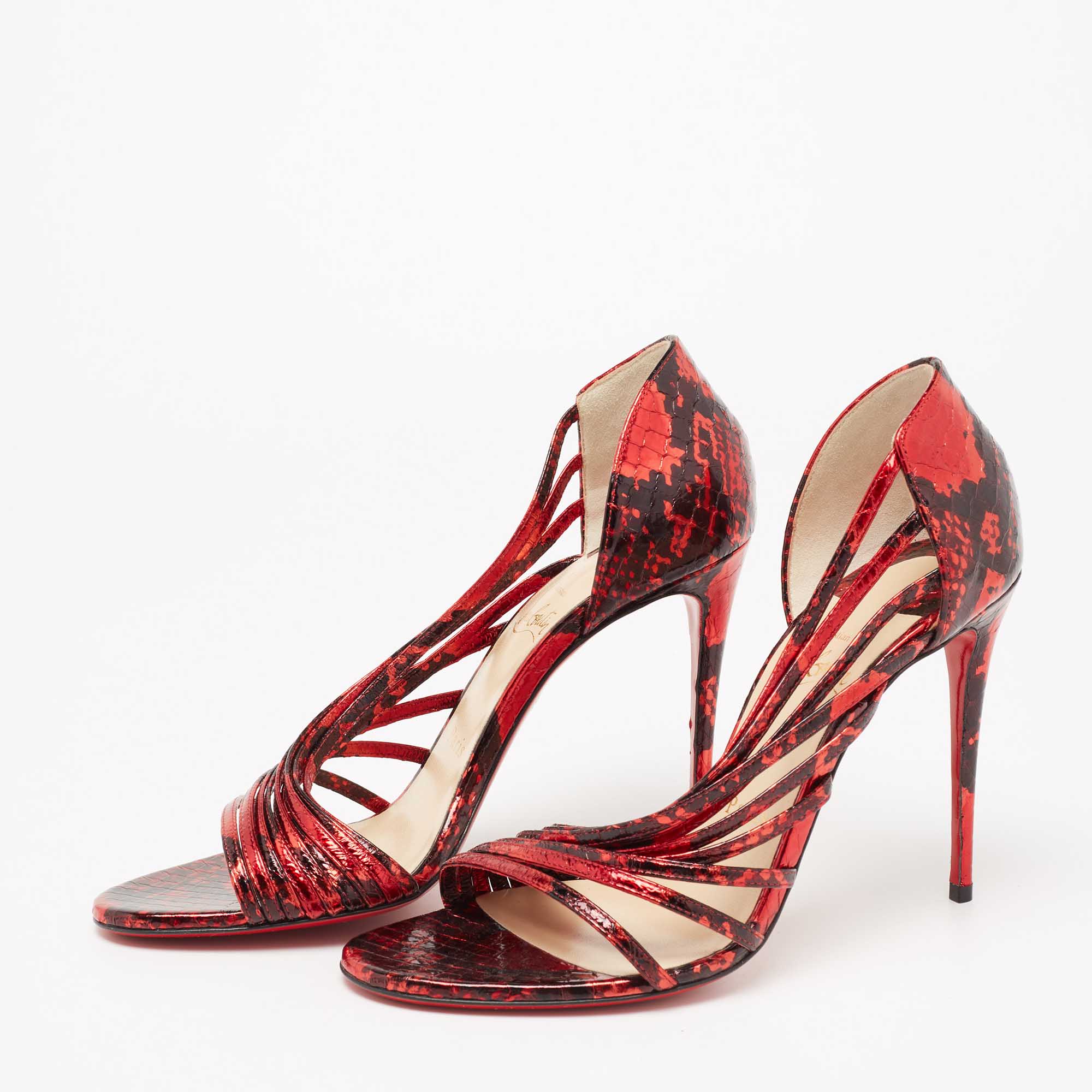 

Christian Louboutin Metallic Red/Black Water Snake Leather Norina Sandals Size