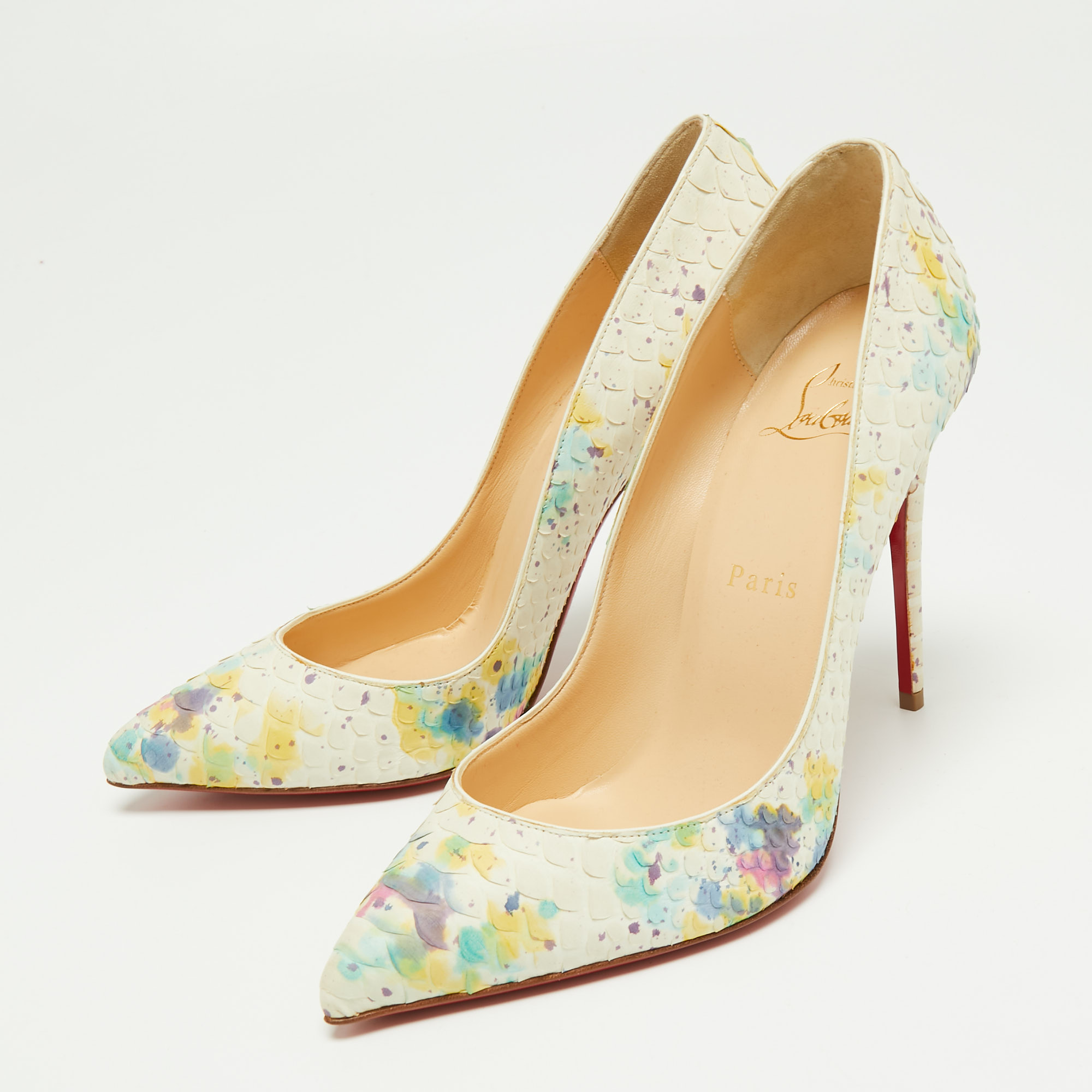 

Christian Louboutin Multicolor Python Leather Bloom Pigalle Follies Pointed Toe Pumps Size