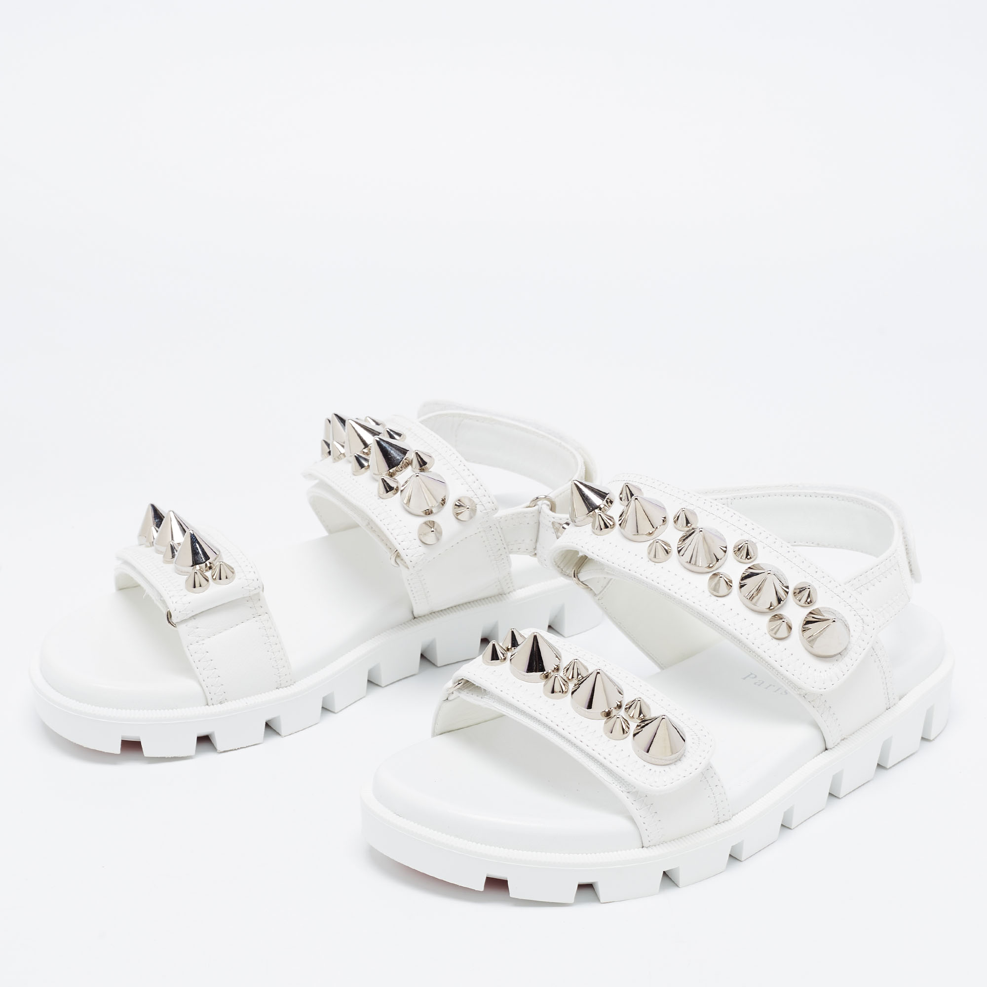 

Christian Louboutin White Leather Spikita Cool Platform Sandals Size
