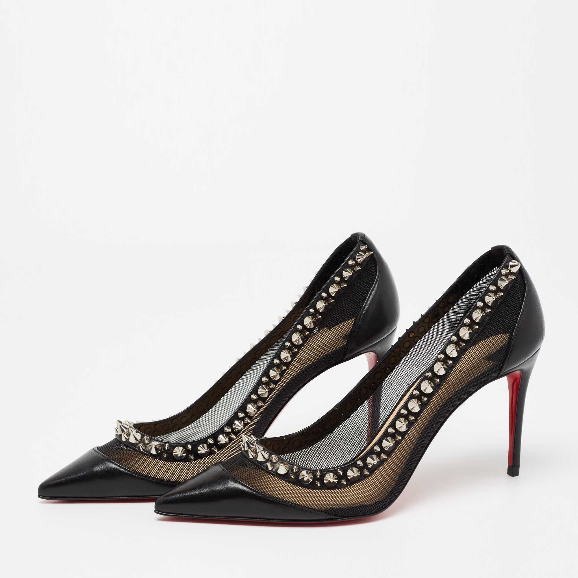 

Christian Louboutin Black Leather and Mesh Galativi Spikes Pumps Size