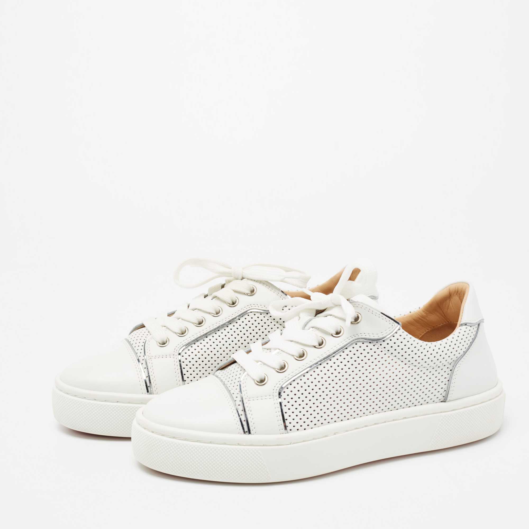 

Christian Louboutin White Leather Christ Low-Top Sneakers Size