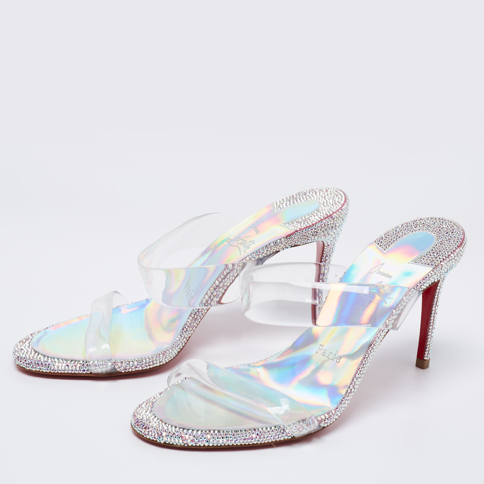 

Christian Louboutin Silver/Transparent PVC Just Strass Slide Sandals Size
