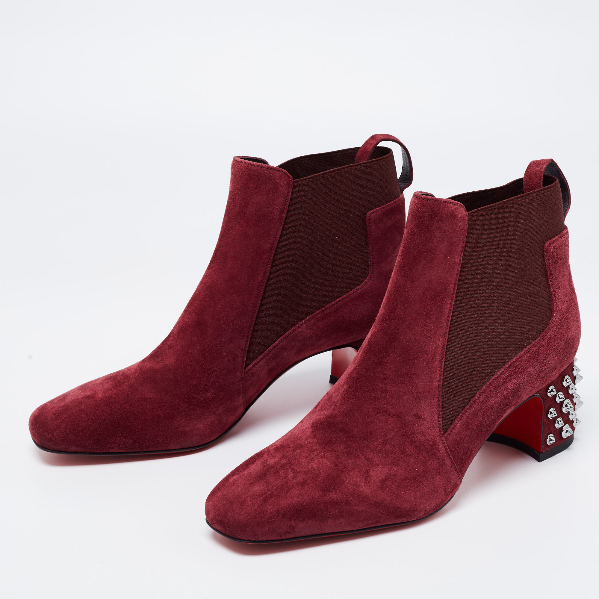 

Christian Louboutin Burgundy Suede Study Spike Ankle Boots Size