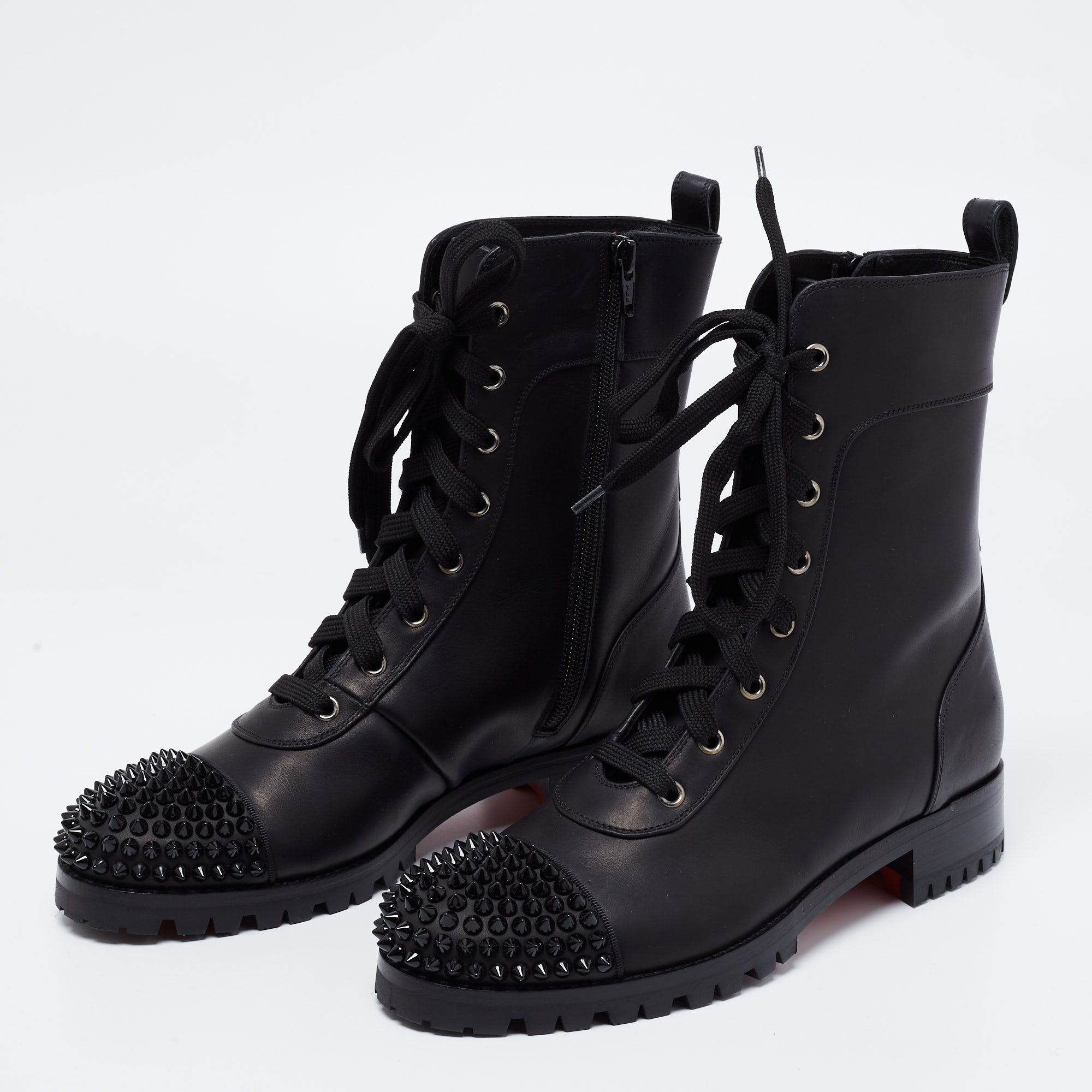 

Christian Louboutin Black Leather Spiked Ankle Boots Size