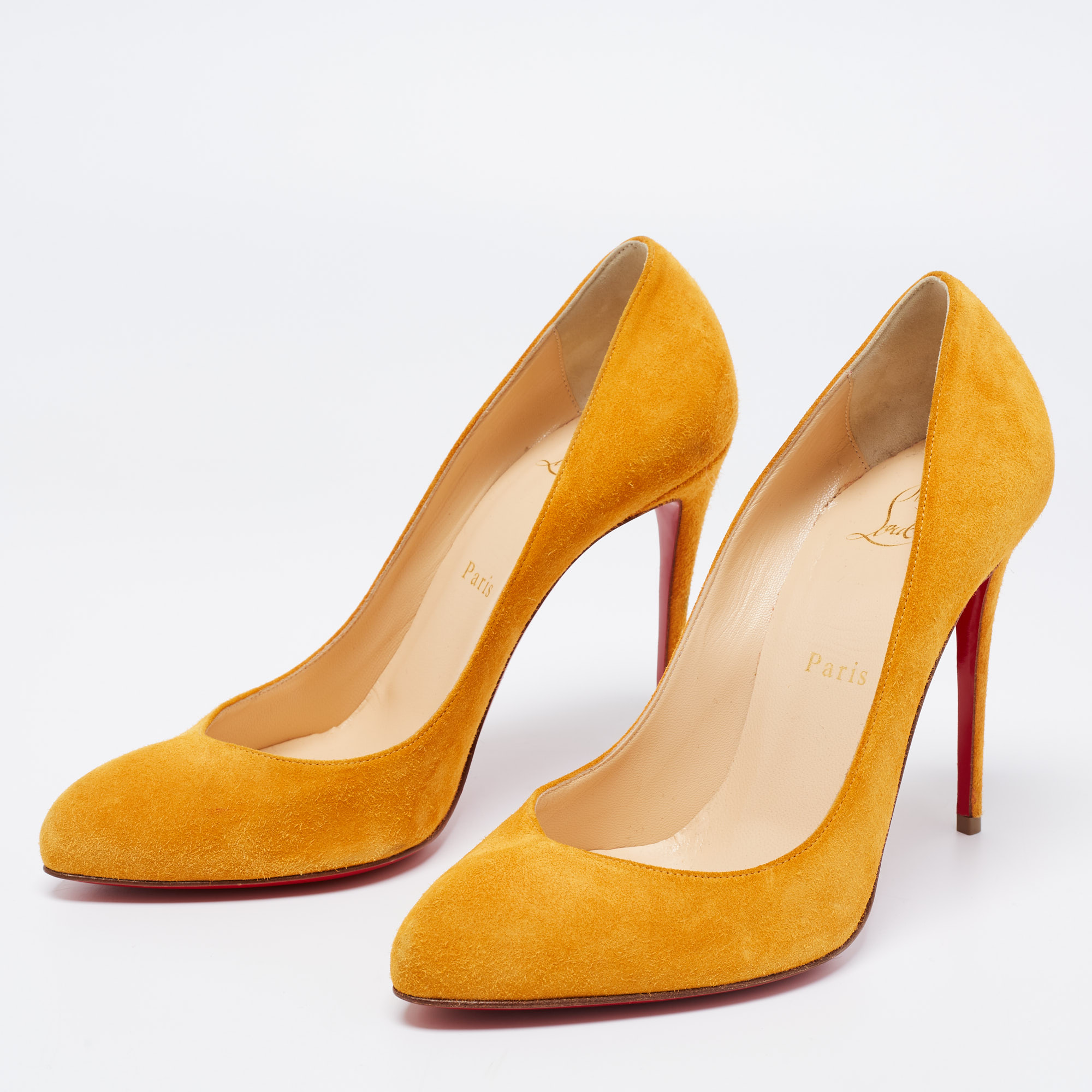 

Christian Louboutin Bright Orange Suede Corneille Pumps Size