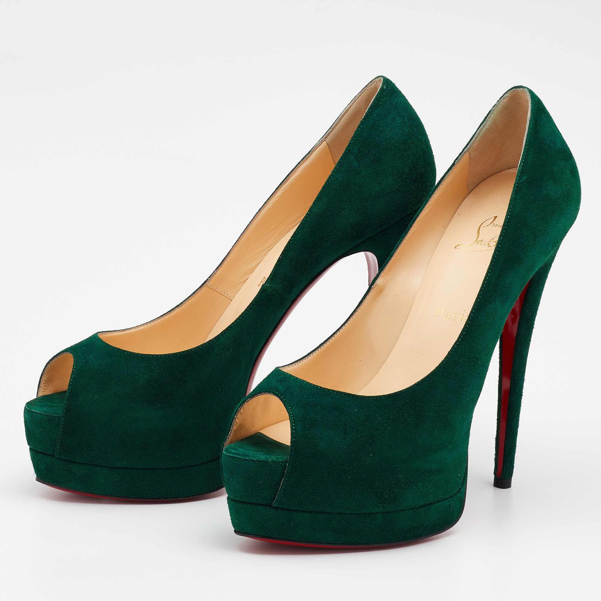 Christian Louboutin Green Suede Palais Royal Peep Toe Platform Pumps Size 39  - buy with discount