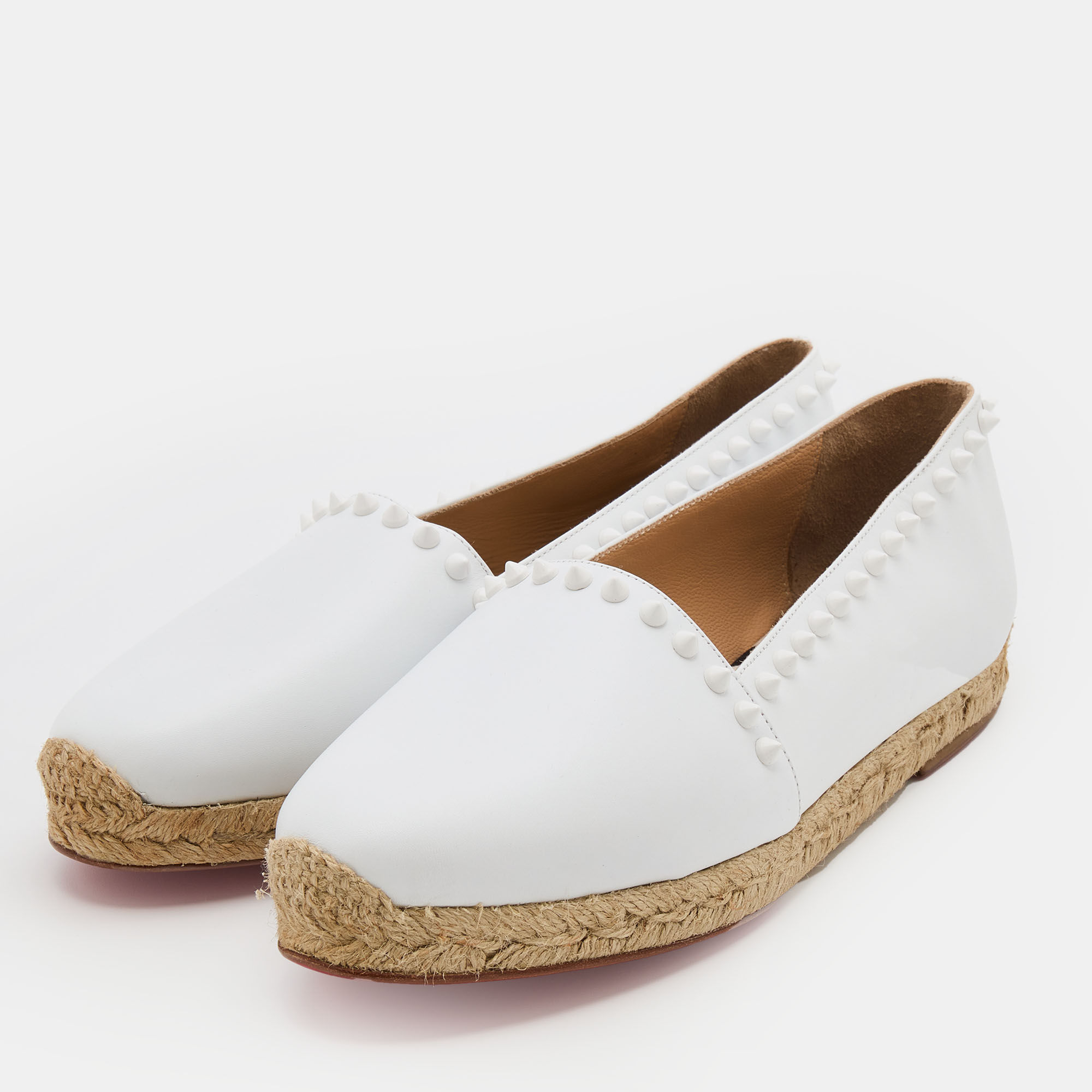 

Christian Louboutin White Leather Ares Spike Espadrille Flats Size