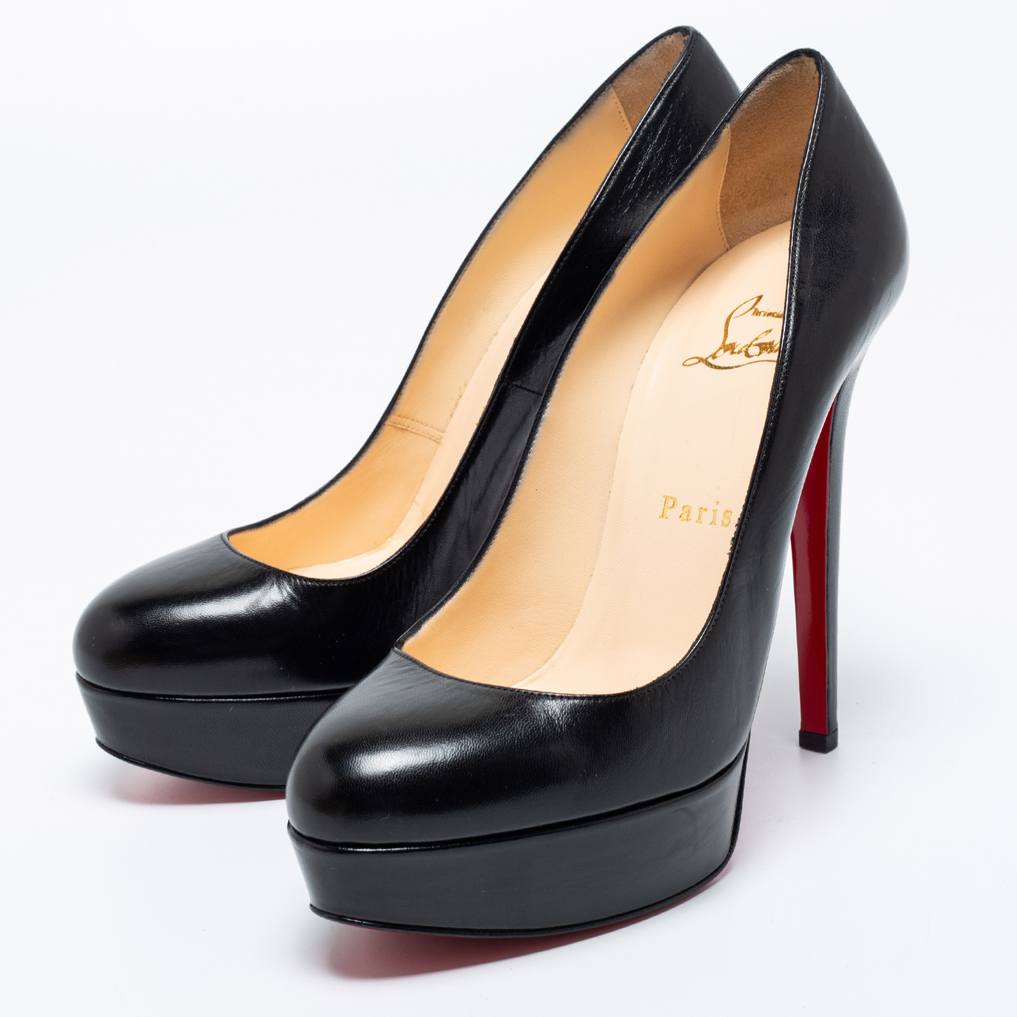 

Christian Louboutin Black Leather Bianca Platform Pumps Size