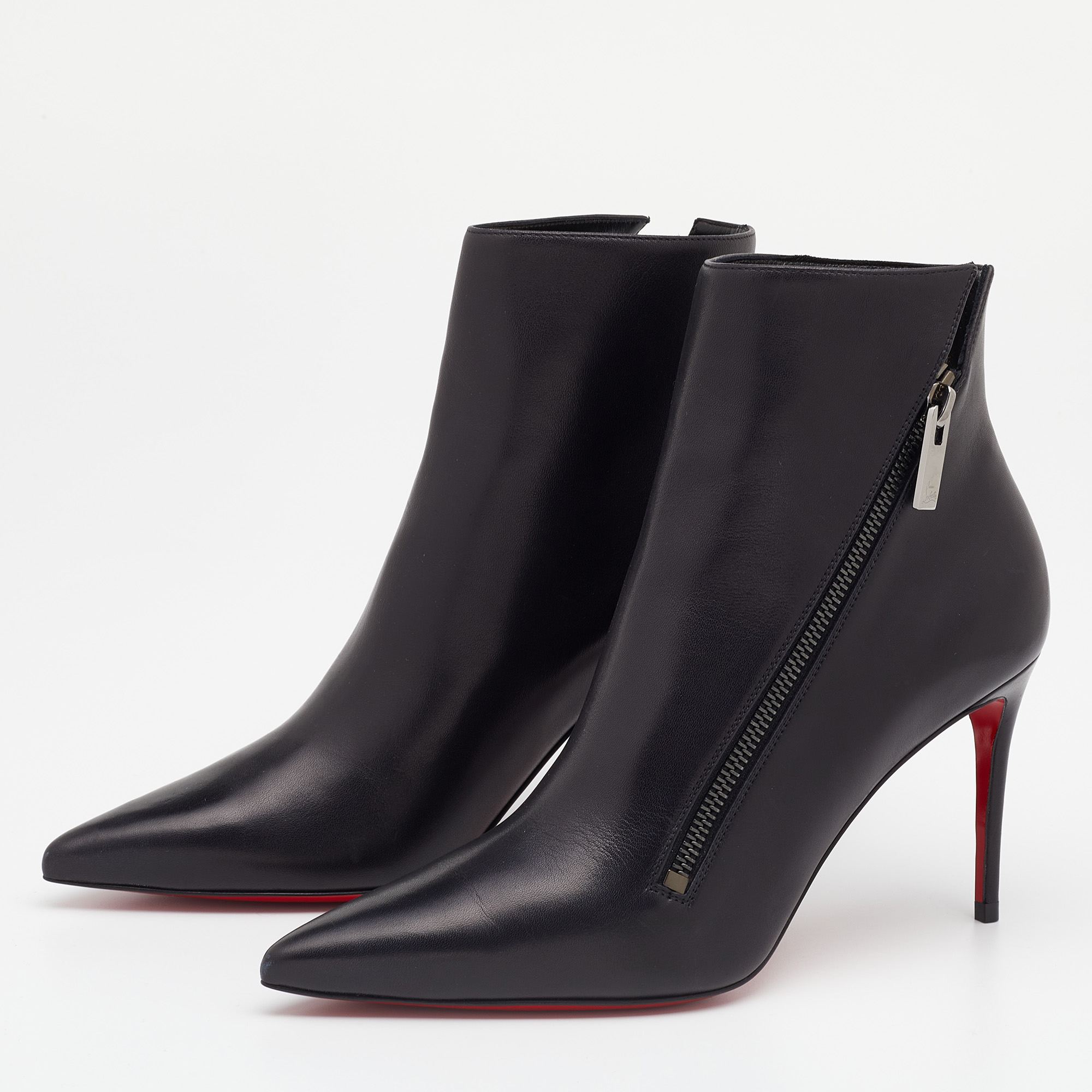 

Christian Louboutin Black Leather Birgikate 85 Ankle Length Boots Size